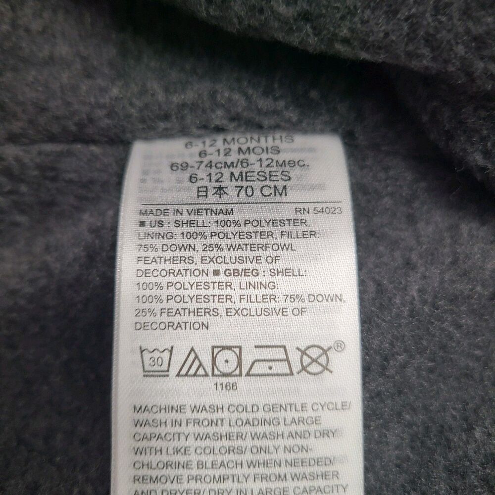 GAP Baby Snowsuit Unisex 6-12 Mnth Gray Down Fleece Lined Footed Winter Full Zip - Picture 6 of 6